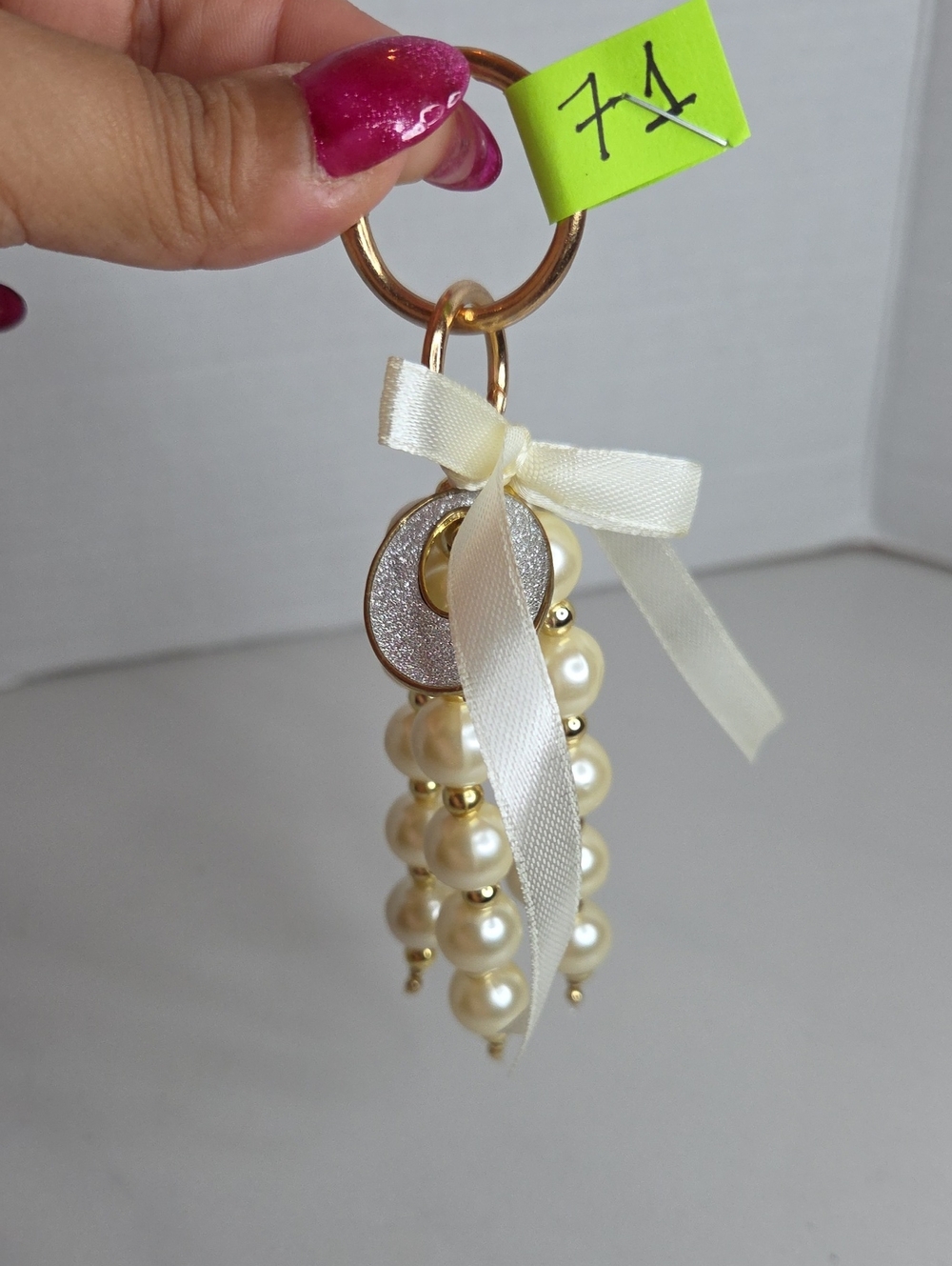 71 - Elegant Ivory Pearl Tassel Bag Charm with Gold Accents